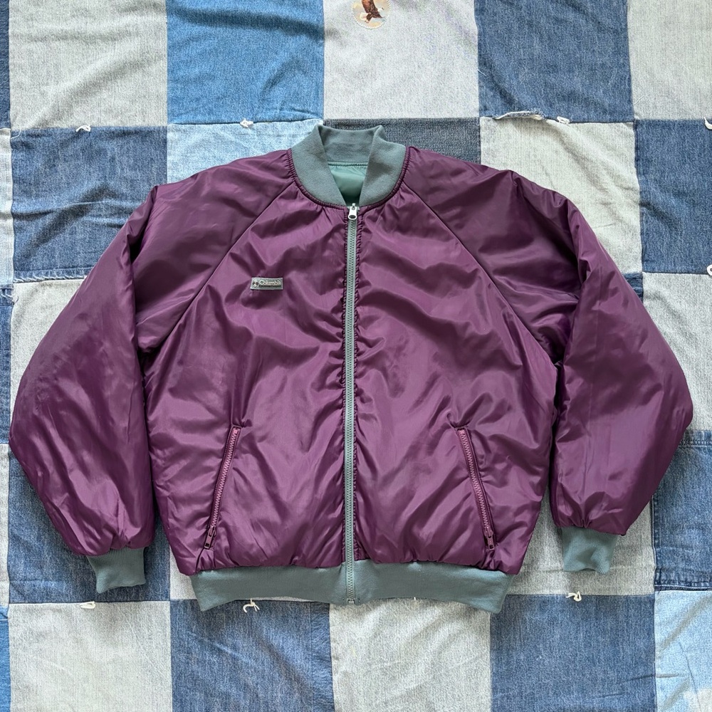 VTG Columbia reversible zip jump bomber jacket purple teal windbreaker XL 90s